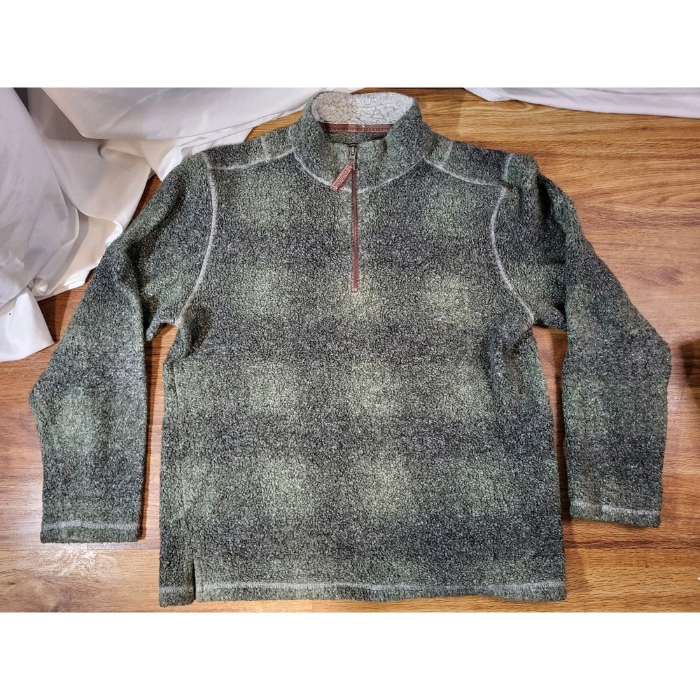 True Grit Mens L Green  Frosty Tipped Sherpa Fleece Quarter Zip Pullover Sweater